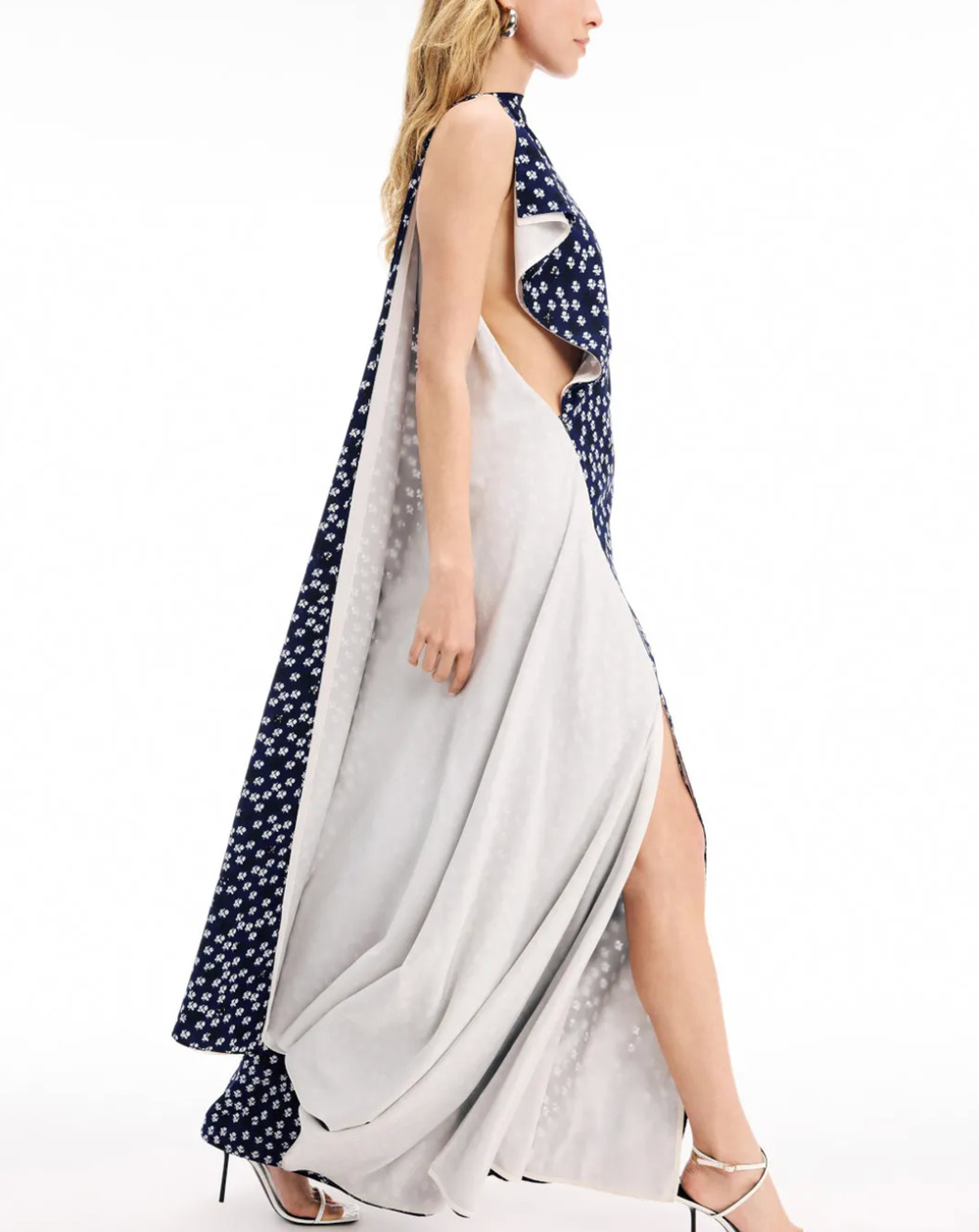 Proenza Schouler Blue Floral Cape Gown SIZE 4 Dramatic Red Carpet Formal $1800